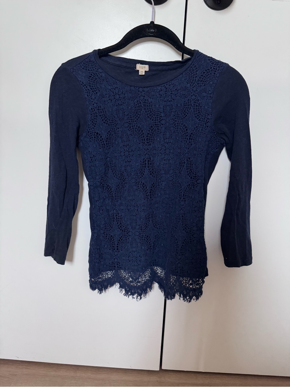 J. Crew Lace Front 3/4 Sleeve Women's Top